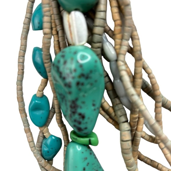 Chico’s Chunky 19” Multi Strand Speckled Turquoise Stones Silver Accents - Picture 3 of 13